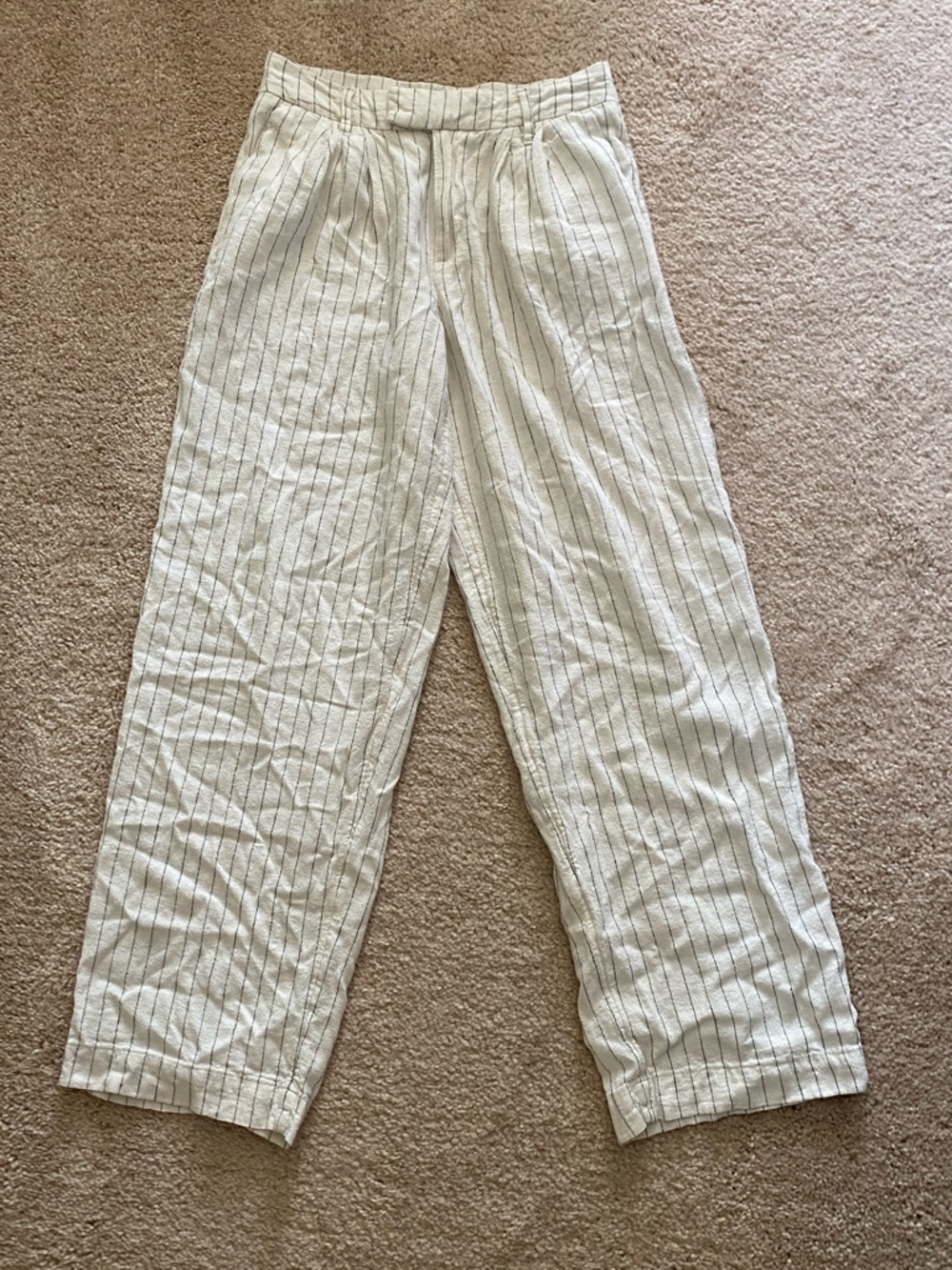 a new day Cream Pinstripe Relaxed Linen-Blend Trousers